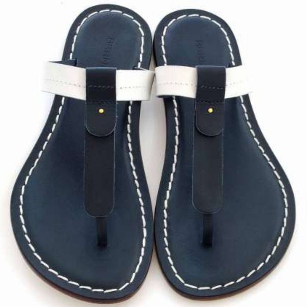 NEW Bernard Mercer leather thong navy/white sandal